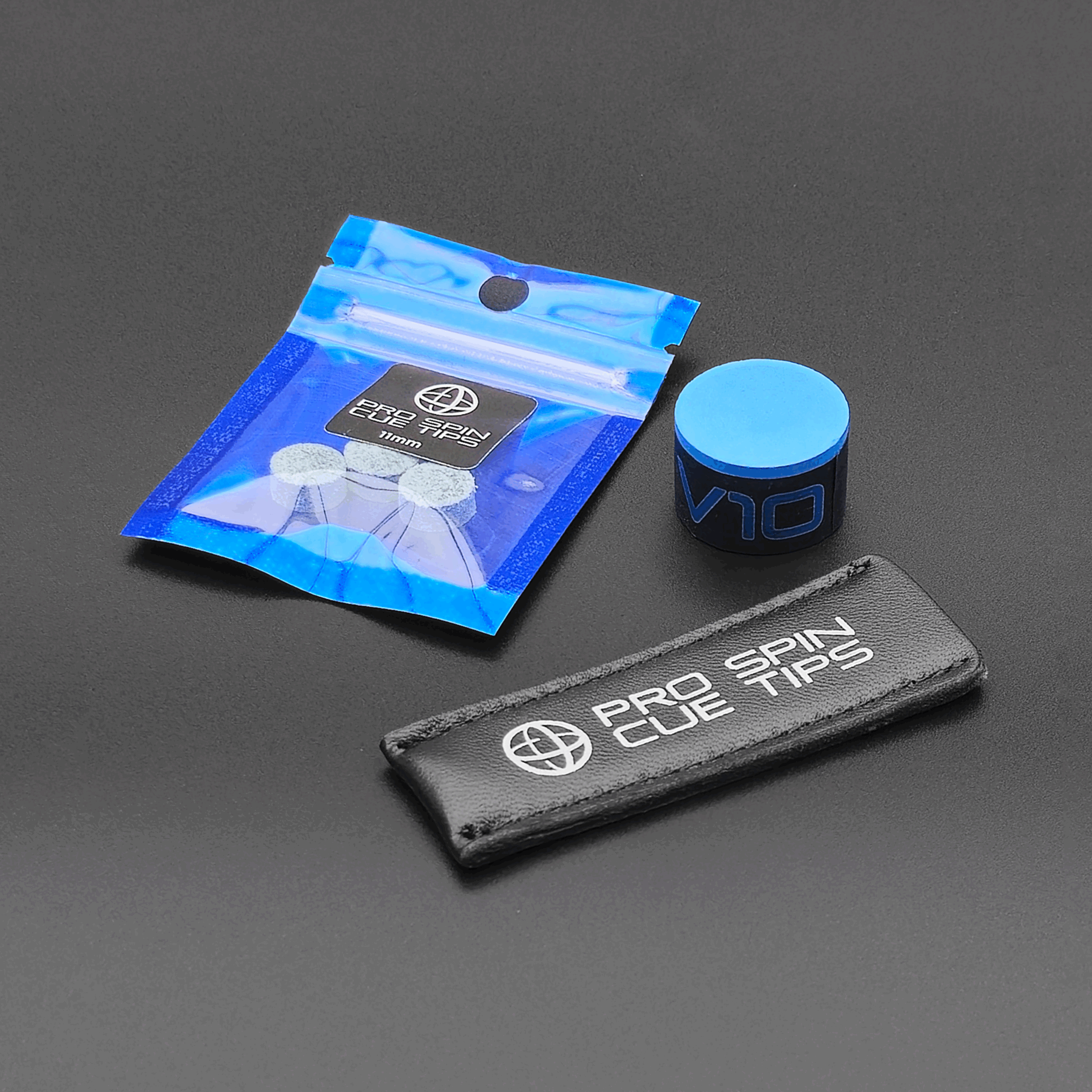 The Pro Spin 'Full Works' Pack - 11mm Cue Tips with TAOM V10 & Tip Protector