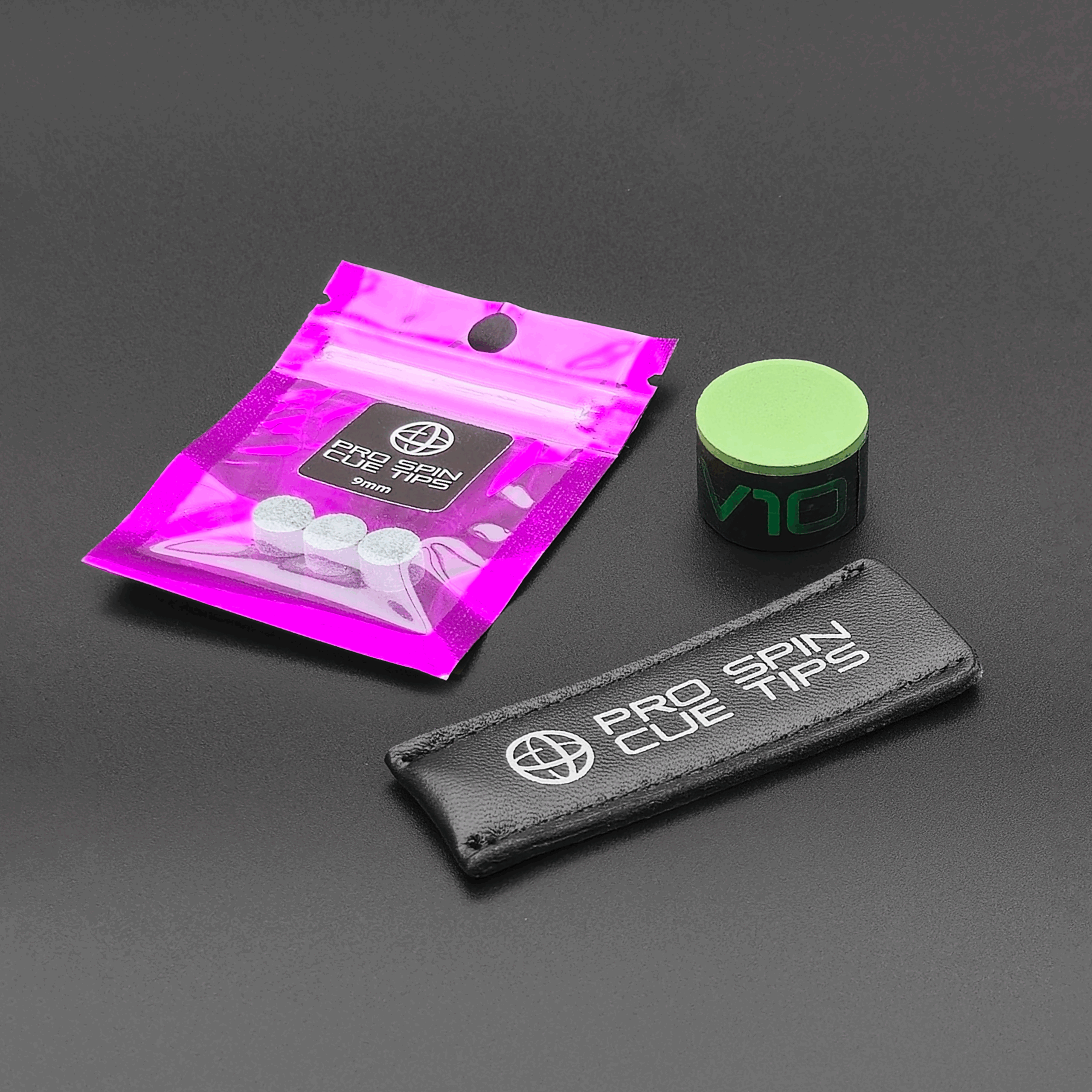 The Pro Spin 'Full Works' Pack - 9mm Cue Tips with TAOM V10 & Tip Protector